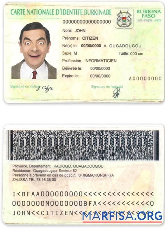 Downloadable Burkina Faso ID real example